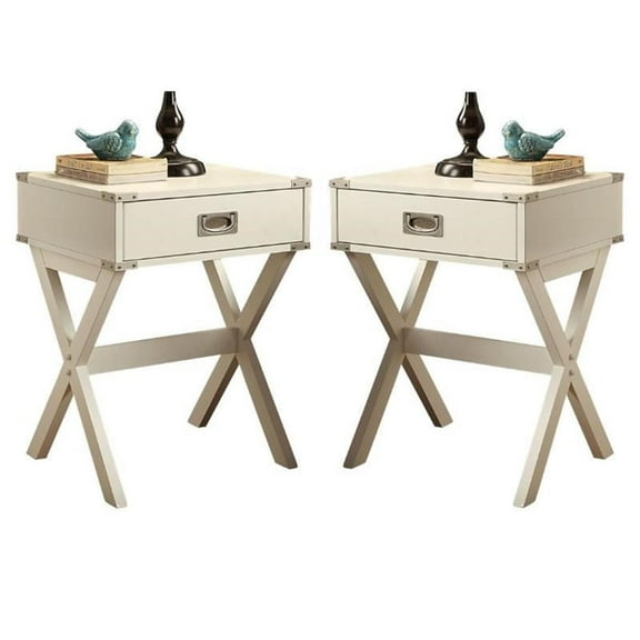 Home Square 2-Piece Furniture 1-Drawer Wood End Table Set in White