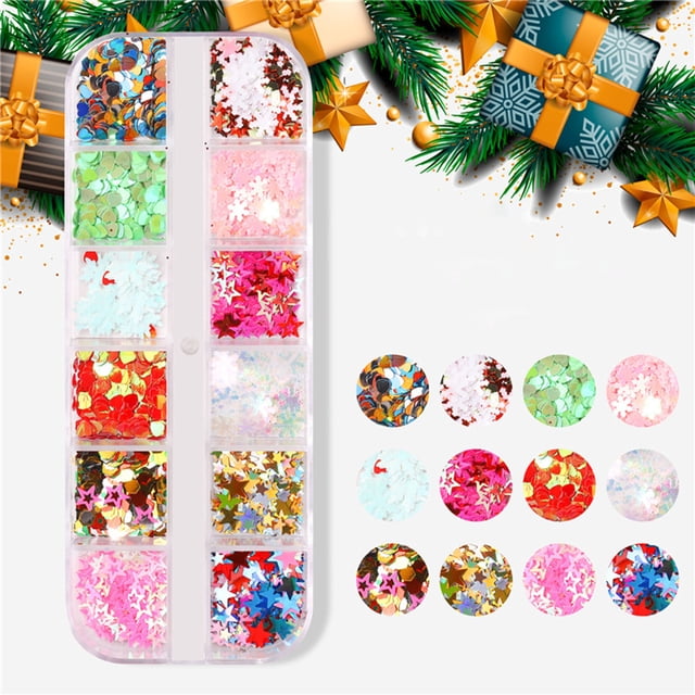 Fiudx Lentejuelas para Decoración de Uñas, Decoración Invernal Decopos y Purpurina Mixta, Juego de Esmaltes de Uñas de Fácil Aplicación, Uso Versátil para Manualidades, Funda de Teléfono Diy, Tendenc