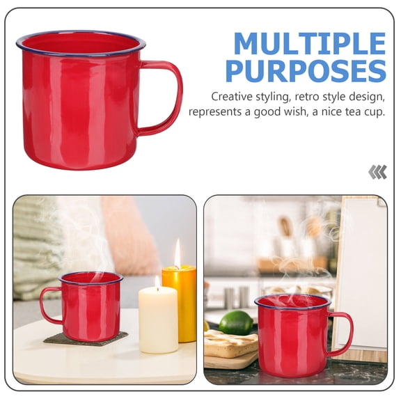 Worgeous 2Pcs Red Enamel Mugs for Office Use with Retro Style 13X0.3937In