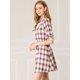 thumbnail image 4 of Allegra K Vestido A Cuadros Forrado Cuello Redondo De Cerradura Con Lazo Medias Mangas Para Mujeres borgo?a S Unique Bargains ajustado, 4 of 6