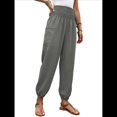 thumbnail image 1 of Pantalones de Trabajo Bohemios de Verano para Mujer, Informales, Plisados, Elásticos, de Cintura Alta, Anchos y con Bolsillos. Gris M, 1 of 9