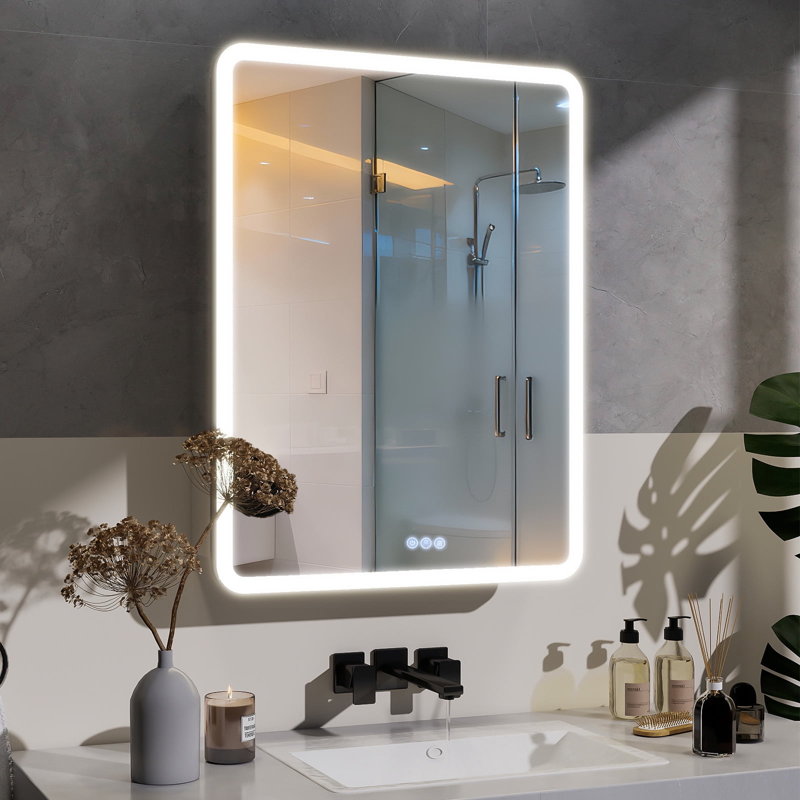 BEAUTYPEAK 24" x 32" Bathroom LED Mirror Medicine Cabinet with Storage Adjustable 3 Color Temperature