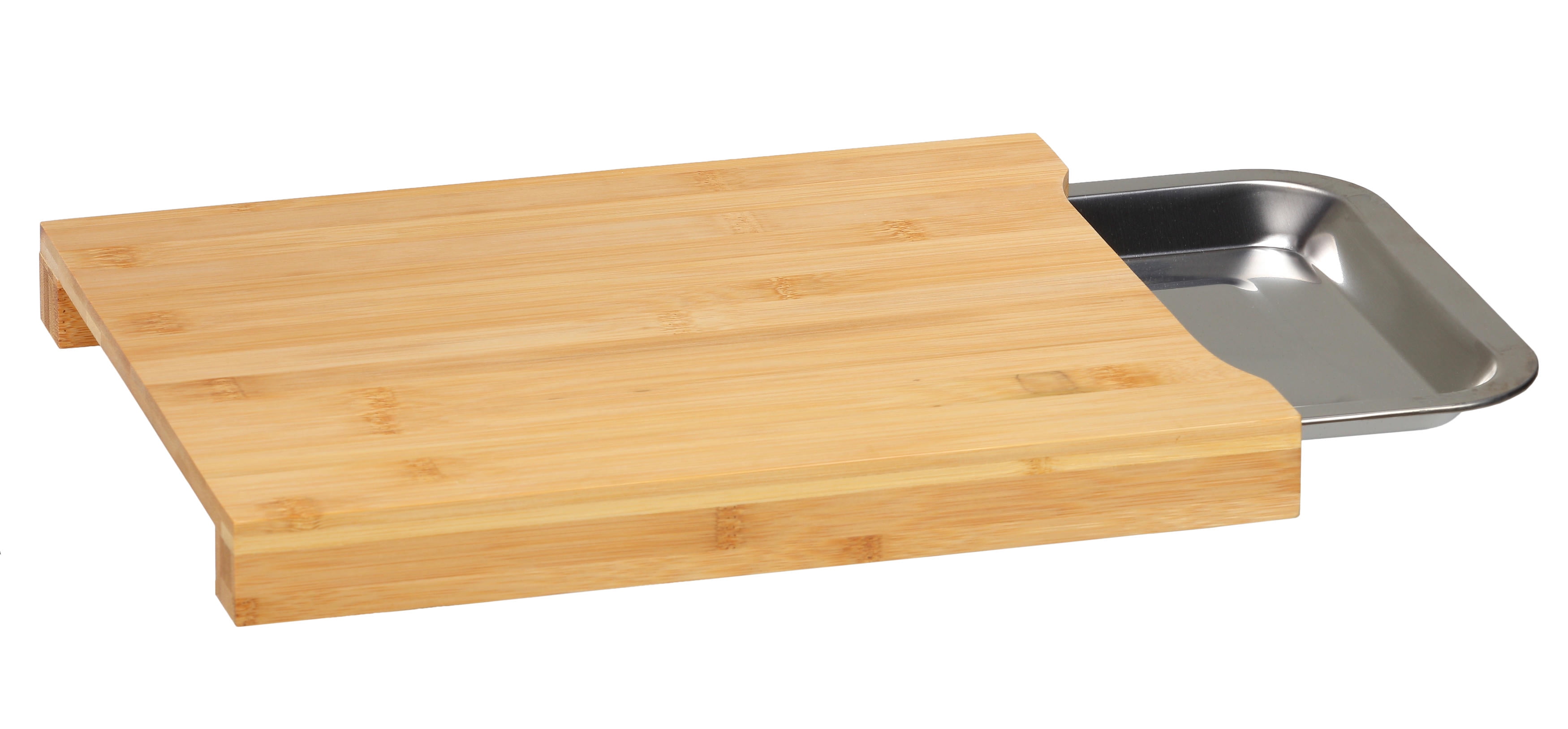 Natural Bamboo Rectangular Cutting Board with Stainless Steel Tray