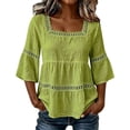 thumbnail image 4 of DuoJiaJ Womens 3/4 Sleeve Top, Square Neck with Lace Solid Summer Blouse Green M, 4 of 4