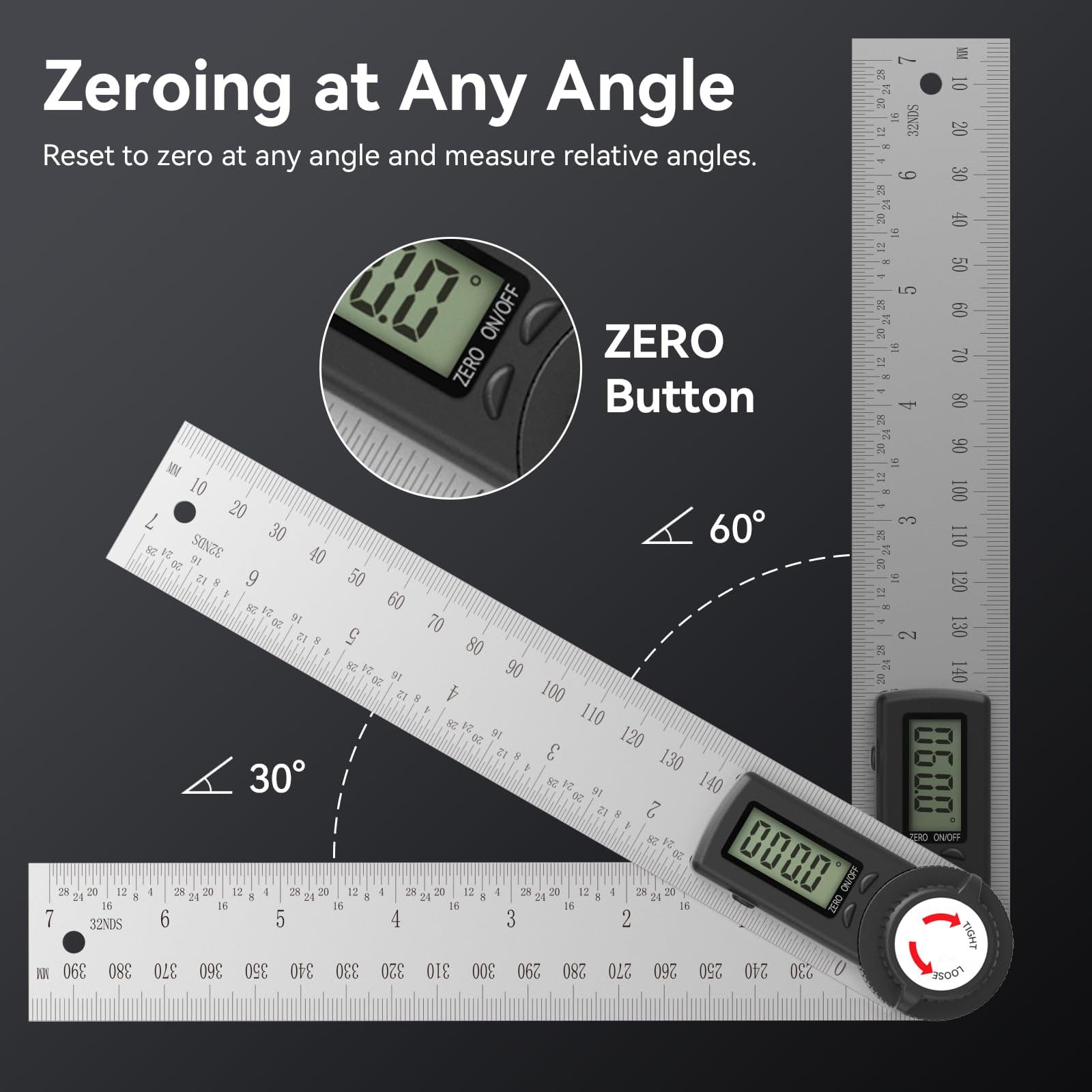 1 Pcs Digital Angle Finder Protractor Stainless Steel 7 Inch 200mm