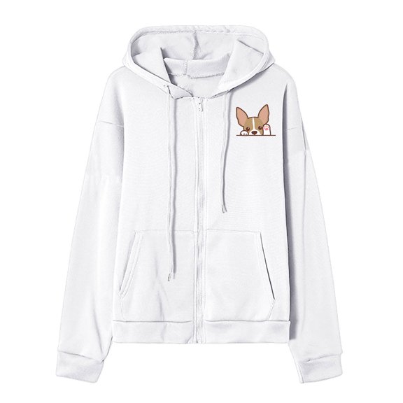 Women's Long Sleeve Printing Hoodies Coat Solid Color Drawstring Sweatshirt with Pockets 2023 Winter Zipper Casual Tops