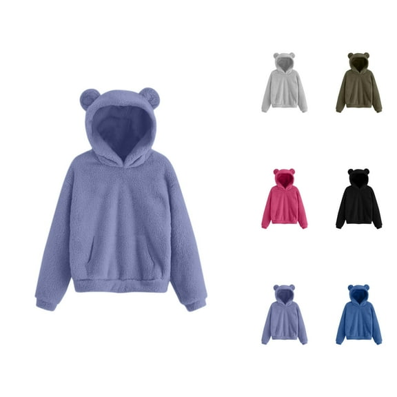 Women And Men And Bear Ears Hooded Sweatshirt Warm Pullover With Cozy Hood For Adults Men Cotton Fleece Hooded Sweatshirt