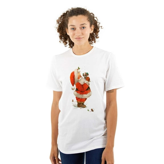 Cute Christmas Santa Claus Puppy Women's Graphic T Shirt Tees Brisco Brands S