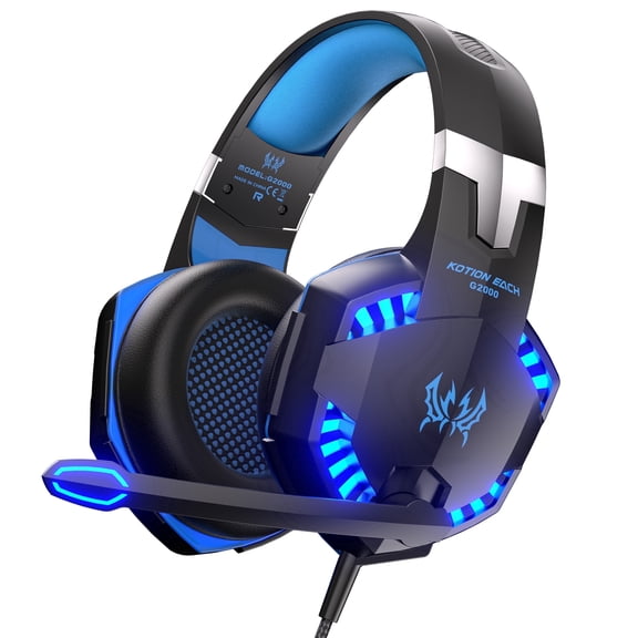 Gaming Headset Wired for PS5 PC PS4 Switch, Over Ear Gaming Headphones with Surround Noise Cancelling Mic/RGB/3.5mm for Xbox/Blue