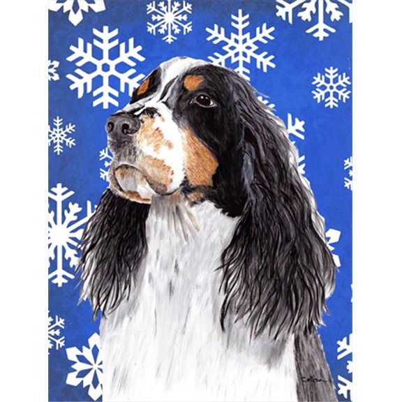 11 x 15 in. Springer Spaniel Winter Snowflakes Holiday Garden Size Flag
