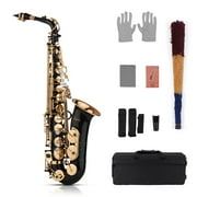 Dcenta Eb Alto Saxophone Sax Brass Lacquered Gold 82Z Key Type Woodwind Instrument with Padded Carry Case Gloves Cleaning Cloth Brush Sax Straps Reeds