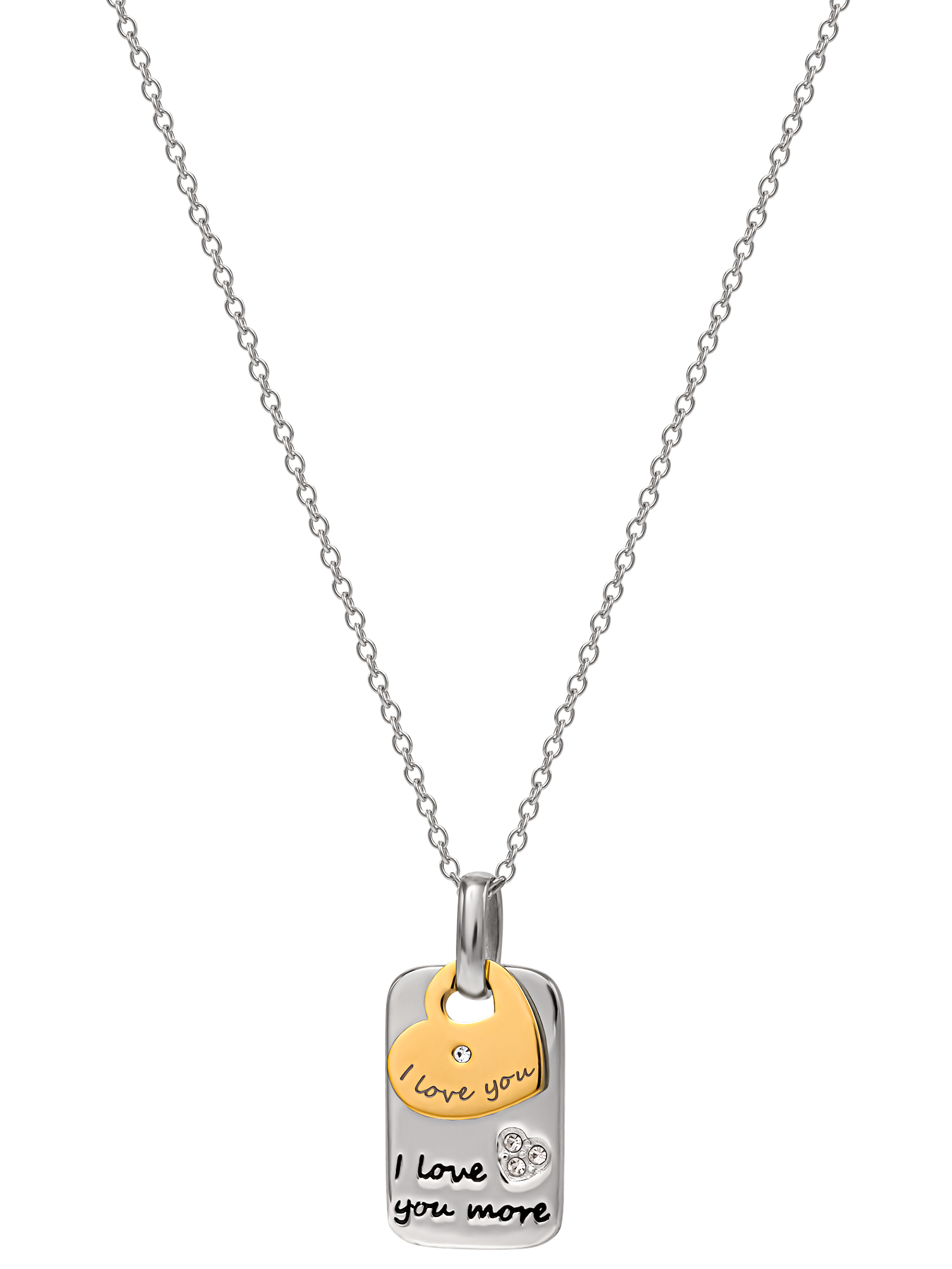 Connections from Hallmark Women's Stainless Steel "I Love You More" Dog Tag Pendant, 18" Chain
