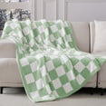 thumbnail image 3 of Exclusivo Mezcla Checkered Knit Throw Blanket, Ultra Soft Cozy Fluffy Checkerboard Blankets, Lightweight Fuzzy Plush Throw for Couch and Bed, Sage Green, 50"x60", 3 of 8