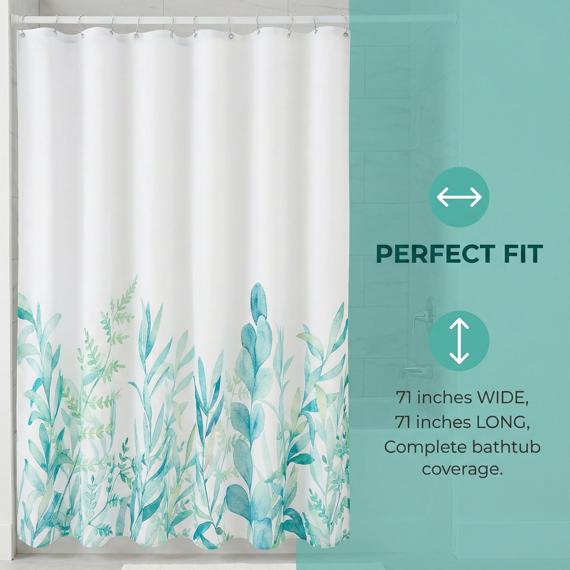 Unique Bargains Bohemian Waterproof Shower Curtain Sets with Hooks Green 71"W x 71"L
