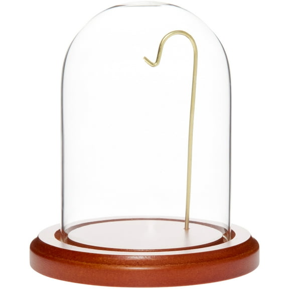 Plymor 3" x 4" Watch Glass Display Dome Cloche (Walnut MDF Base & Brass Wire)
