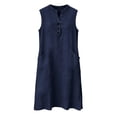 thumbnail image 5 of Women's Linen Sleeveless V-Neck Midi Dress Henley Button Down A-Line Dress with Pockets Casual Cotton Lightweight Breathable Sun Dress For Summer Beach Cruise, 5 of 7
