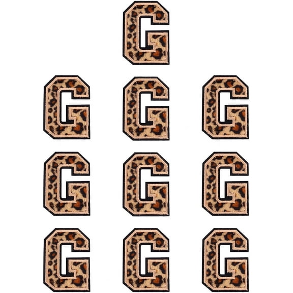 10Pcs Leopard Print Iron On Letter Patches Black Border Embroidered Wrapping Sew On Patch Varsity Custom Patch Applique Decor Letter Patch for Repairing Craft Bag Clothes Decor (Letter G)