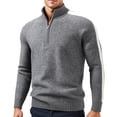thumbnail image 2 of Wrtxtat Men's Quarter Zip Sweater Midweight Warm Striped Knit Mock Neck Pullover Slim Fit Stretchable Solid Color Long Sleeve Tops Gray XXL, 2 of 5