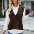 thumbnail image 5 of Olyvenn Women Loose V-Neck Sweater Vest, Sleeveless Cable Knit Casual Crop Sweaters Pullover Lightweight Comfy Daily Vest Tops Brown M, 5 of 7