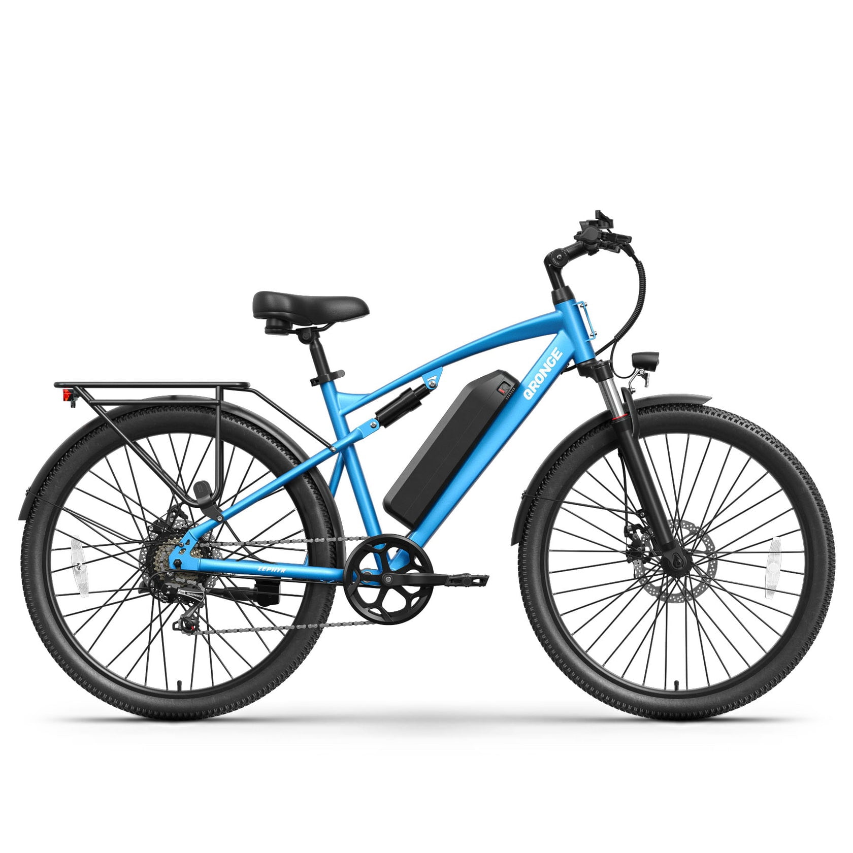 Qronge 26" Electric Bikes for Adults 28 mph 1000W Peak Full Suspension E-Mountain Bikes 70Miles Max Range, 36V 13.5AH Battery, 7 Speed, UL2849 by SGS