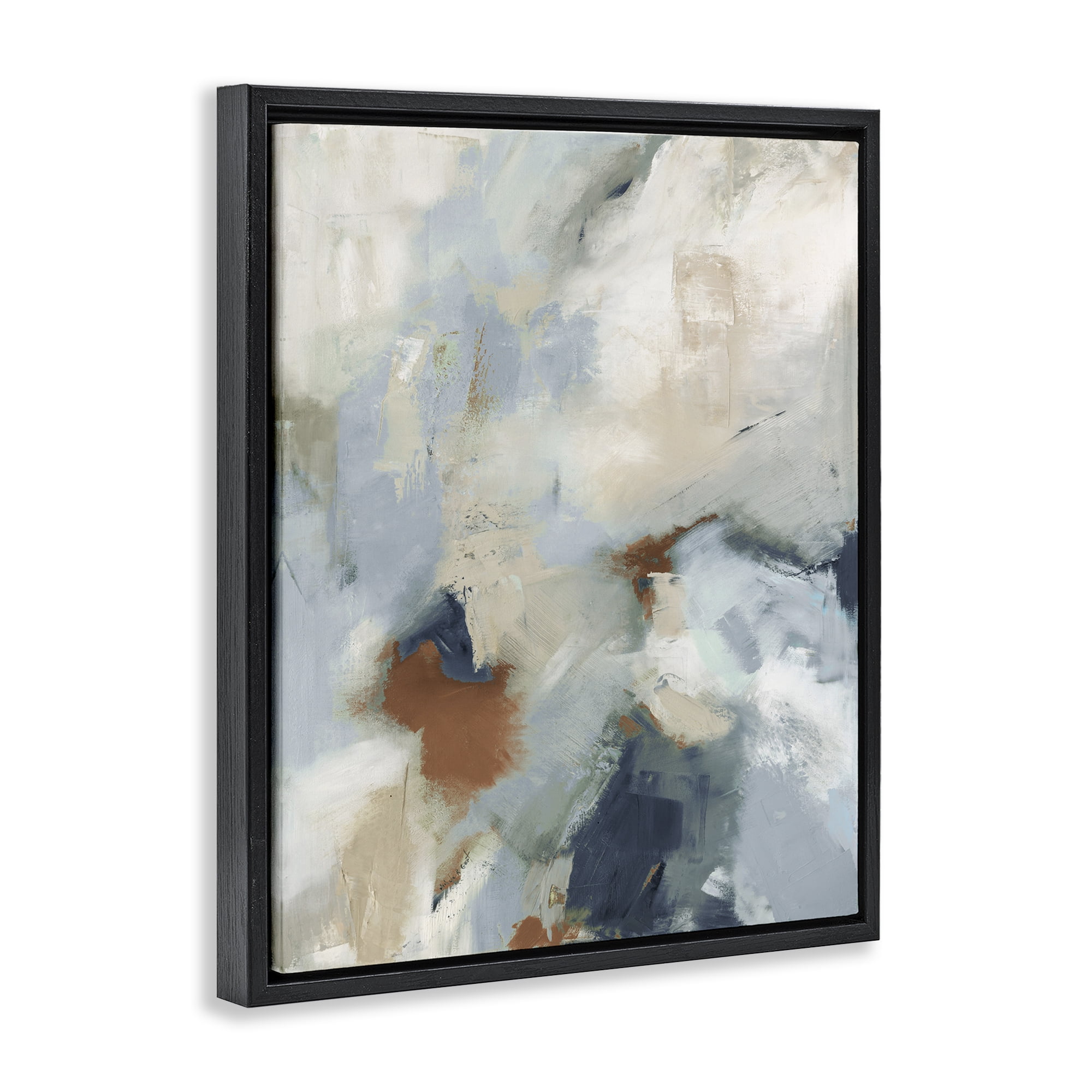 Stupell Industries Foggy Ombre Brush Strokes Abstract Painting Black Floater Framed Canvas Art Print Wall Art, 17 x 21