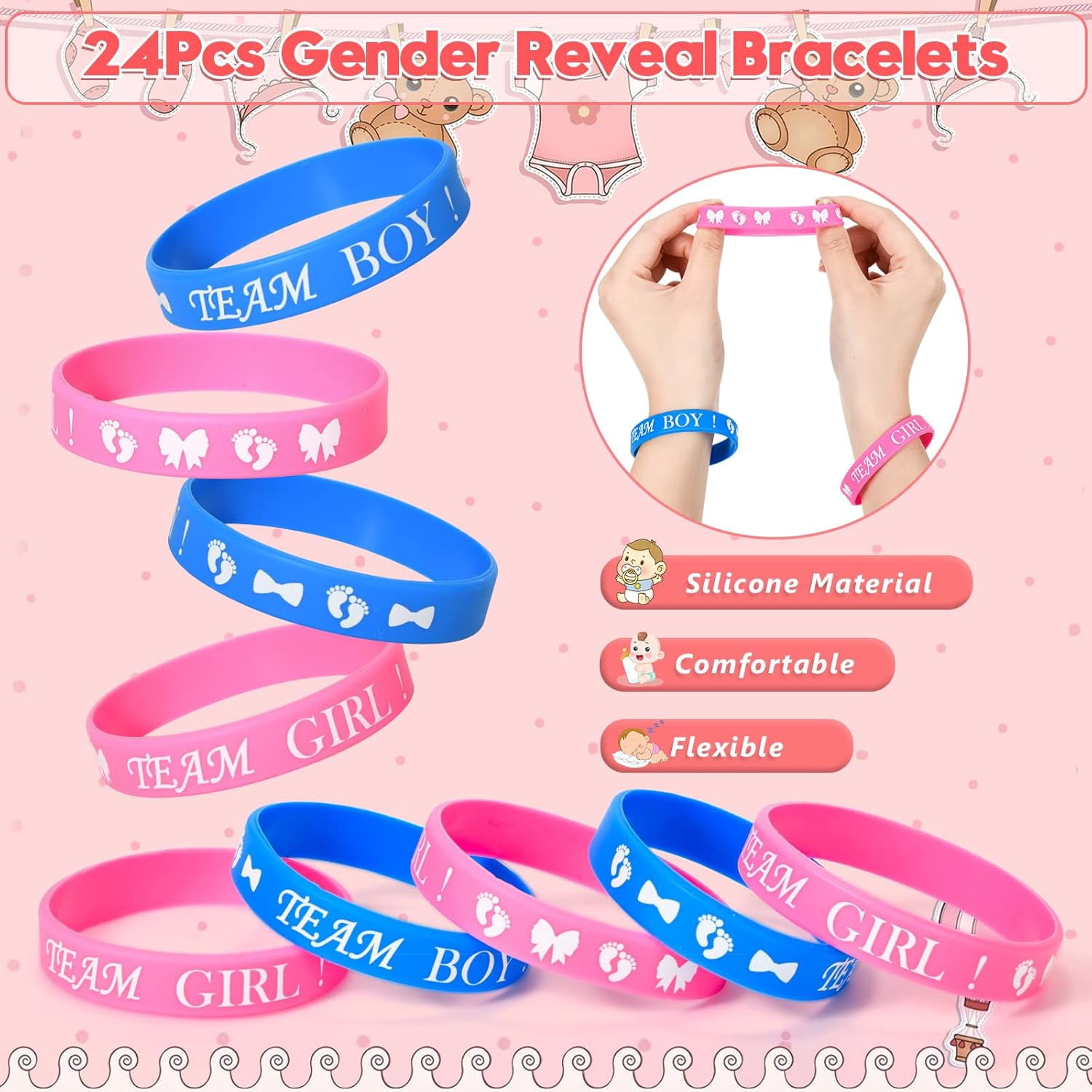 Miguan Baby Gender Reveal Party Favors Supplies Ideas, Team Boy or Girl Pins Daddy and Mommy Badge Pin Silicone Bracelet Photo Prop Necklace,Baby Shower Favors Pink Blue Gender Reveal Decor Game