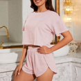 thumbnail image 6 of MVRLSH Womens Lounge Pajama Sets Striped Print Short Sleeve Tee Side Split Short Two Piece Summer Soft Comfortable Tank Tops Pink Size L, 6 of 7