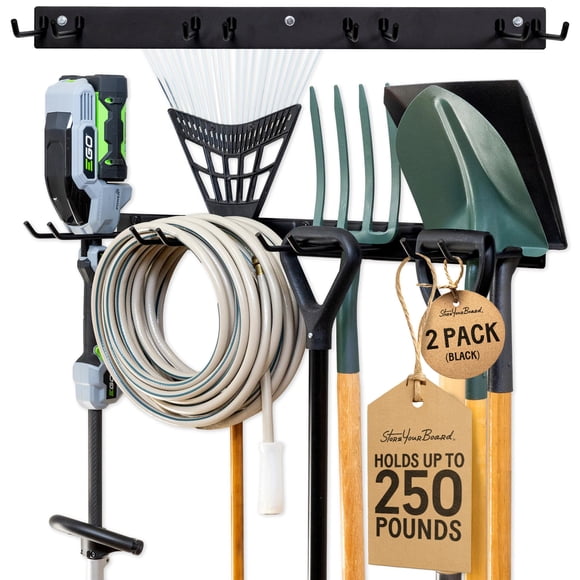 StoreYourBoard Wall-Mounted Rack With 4 Garage Hooks &ndash; Heavy-Duty Steel Holder Garage & Garden Storage for Shed, Workshop, or Home Organization