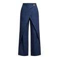 thumbnail image 6 of ZToonmas Womens Linen Asymmetric Wrap Wide Leg Pants High Waist Wooden Buttons Hidden Elastic Waist Loose Straight Long Casual Pants, 6 of 6