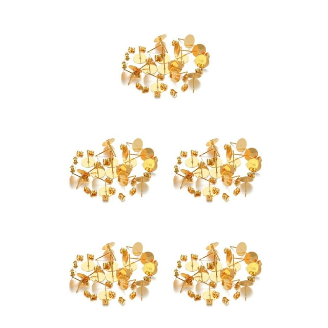 bedienty 100 Sets Ear Stud Tray Making Findings Earrings Stoppers Bottom Craft Hypoallergenic Earring Accessory Adults Using Gold Color/ 10mm 5Set