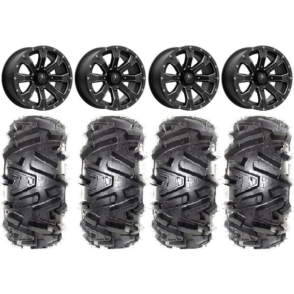MSA Bounty 14" Wheels Black 27" Moto MTC Tires Can-Am Maverick X3 / Honda Pioneer 1000 / Talon