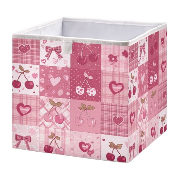 Foldable Fabric Storage Bin Home Cubes Clothing Organizer Bins Large Collapsible Box Basket for Home Organizer Cherry Pattern with Bows