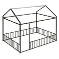 thumbnail image 6 of Full Size Floor Bed, Metal House Bed with Fence, Playhouse Design Montessori Beds Frame, Platform Bed Canopy Bed with Roof, for Girls Boys Bedroom, No Box Spring Needed, Can Be Decorated, Black, 6 of 8