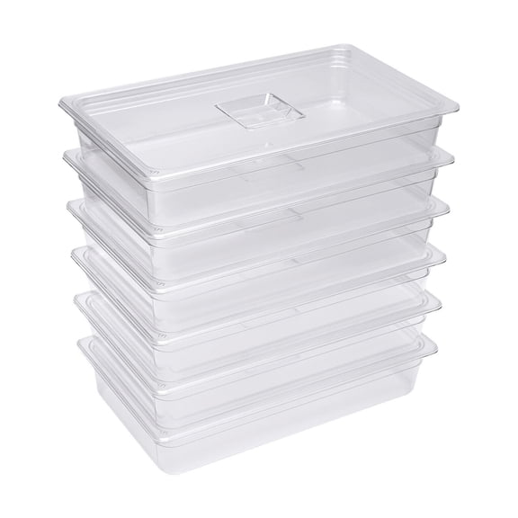 Miumaeov 6 Pack Commercial Clear Food Pans with Lids Vegetable Fruit Storage Pans For Hotel Buffet Restuarant