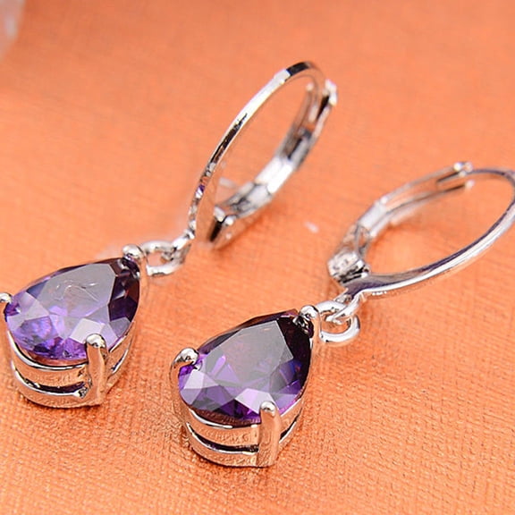 SmartBy Elegant Women's Purple Rhinestone Water Drops Leverback Dangle Earrings Gift