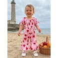 thumbnail image 5 of Gzhioc Toddler Baby Girls Summer Flare Pants Overalls 6 12 18 24 Months 2T 3T 4T Watermelon Print Short Sleeve Crew Neck Bell Bottom Romper, 5 of 9