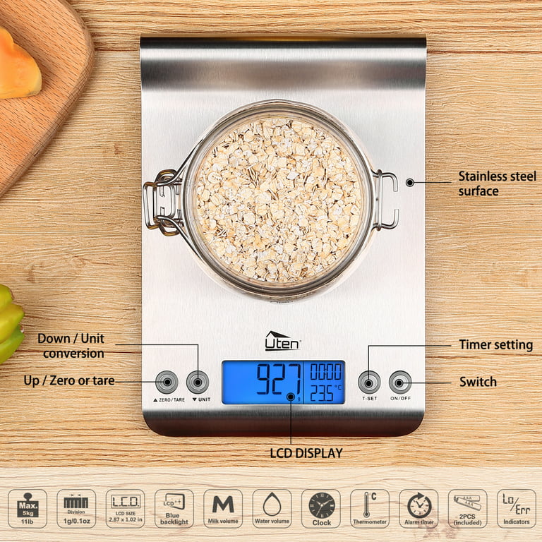 Himaly Digital Kitchen Scale with Measuring Bowl, LCD Display Food Scale,  11lb, Silver 