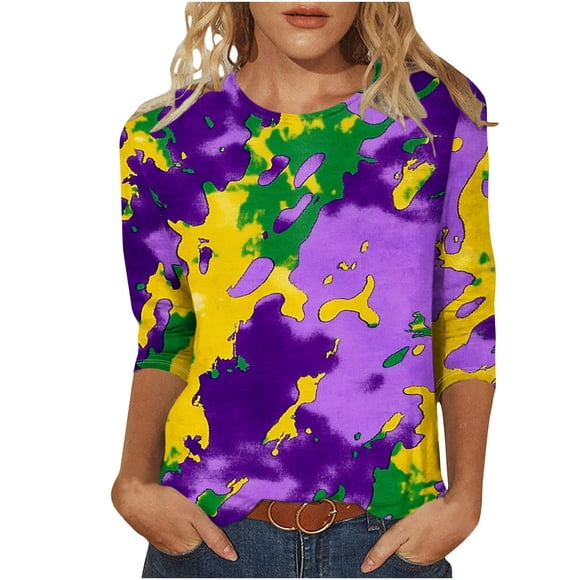 3/4 Sleeve Casual Tops for Women Round Neck Loose T Shirt Standard Thickness 1 Pc