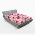 thumbnail image 2 of Ambesonne Pink Floral Fitted Sheet, Lovers Spring Romance, King Size, Emerald Magenta and Rose, 2 of 5