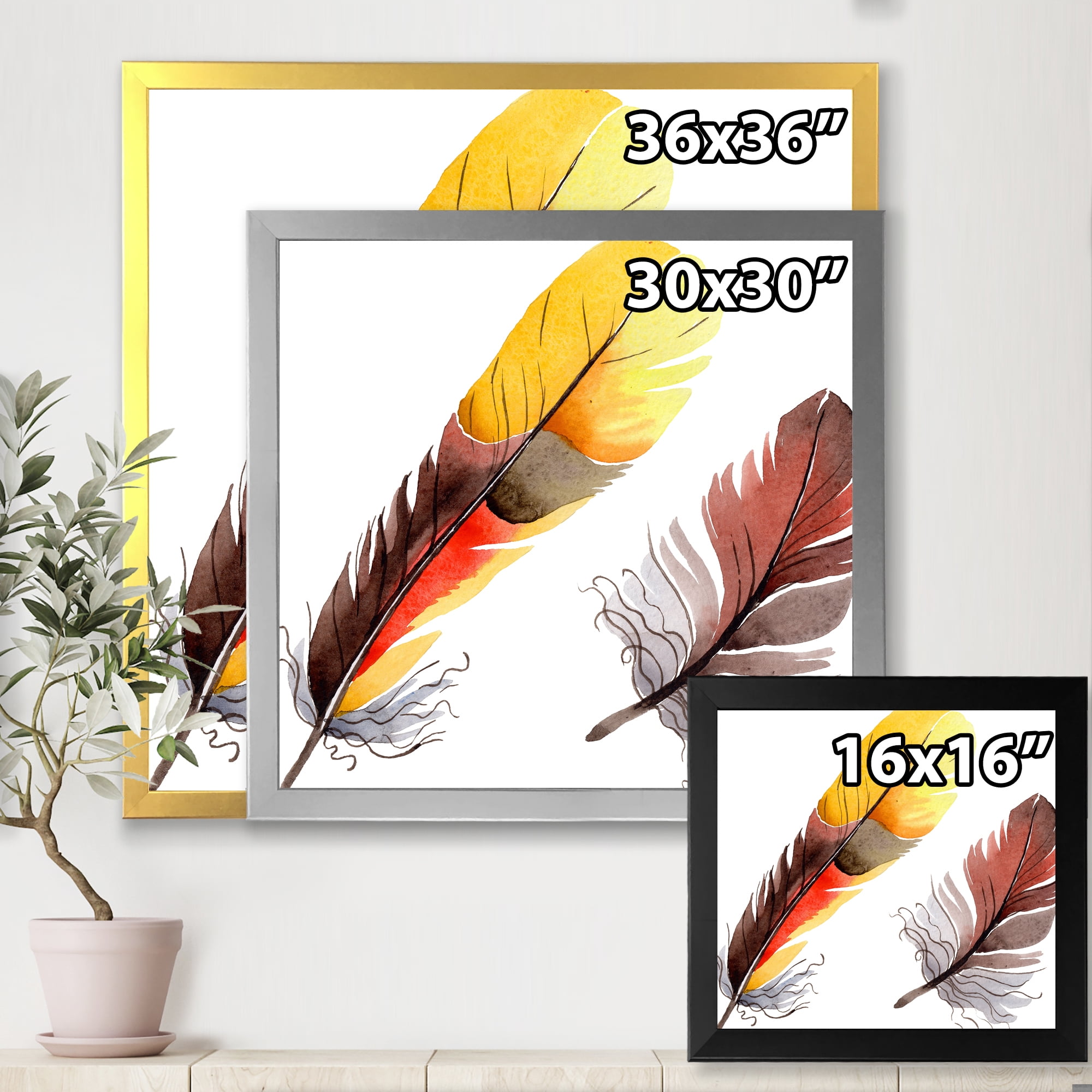 Designart 'Colourful Boho Art Feathers IV' Bohemian & Eclectic Framed Art Print