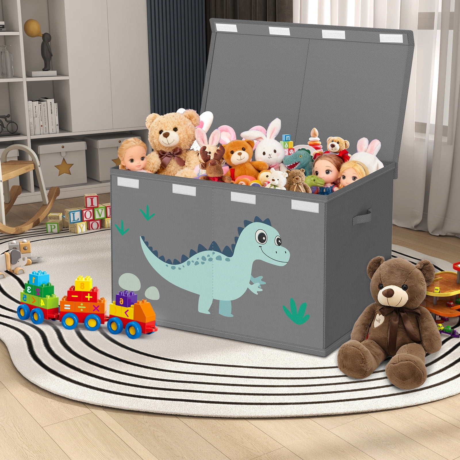 Toy Storage Box with Lids for Boys Girls - Fabric Large Kids Toy Chest Container, Foldable Basket Organsier with 2 handles for Toys,Books,Blankets,Clothes (Grey)