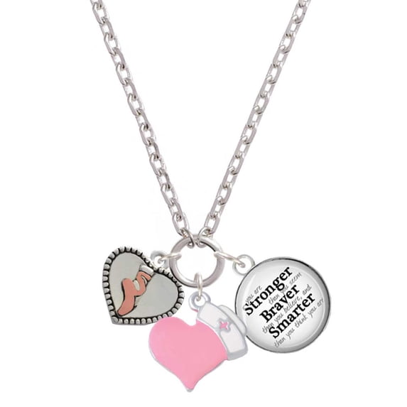 Delight Jewelry Silvertone Ballet Shoe in Heart - Light Pink Heart Nurse Strong Zoe Necklace