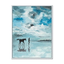 Designart 'Peaceful Scene Of Horse and Man Running By The Water' Farmhouse Framed Canvas Wall Art Print