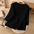thumbnail image 4 of Babysbule Women's V-Neck Embroidered 3/4 Sleeve Blouse, Lightweight Cotton Linen Loose Tunic Top for Spring and Summer Casual Wear, 4 of 9