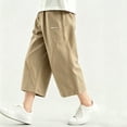 thumbnail image 2 of Boys 100% Cotton Cargo Capri Pants 5-14 Years with Muti Pockets Wide Leg Loose Elastic Waist Drawstring Shorts Sweatpants Khaki, 2 of 9