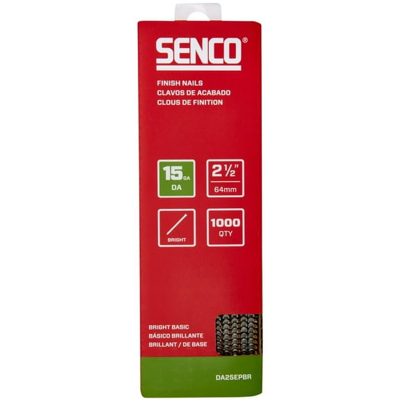 SENCO DA25EPBR 2-1/2" 15 Gauge Angled Finish Nails, Bright Finish 1,000 Count Pack