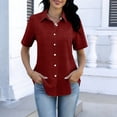 thumbnail image 3 of POIUYTR Women Casual Loose Shirts Summer Vintage Collared Button Short Sleeve Blouses Business Work Comfy Soft Solid Color Tops, 3 of 6