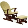 Shermag - Glider Rocker/Ottoman Combo, Cherry Finish, Fern Sage Microsuede Fabric Cushion