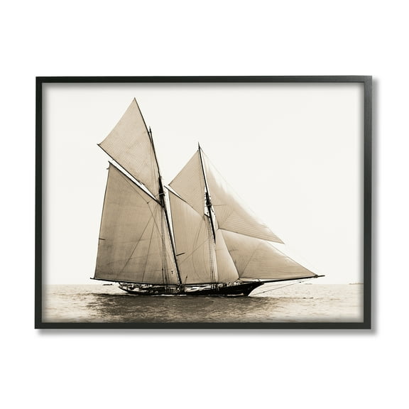 Stupell Industries Vintage Sailboat Photography Transportation Photography Black Framed Art Print Wall Art, 14 x 11