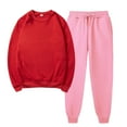 thumbnail image 2 of Women's 2 Piece Sweatshirt Sets Casual Long Sleeve Pullover Solid Round Neck Winter Red Sweatpants Tracksuit Outfit ( L ), 2 of 6
